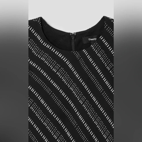 Theory 100% Silk Fresh Draped Tuck Dress - Black and White Midi Dress ๐ Size 00 - Picture 9 of 15